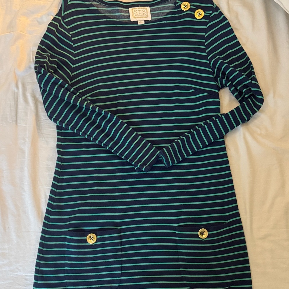 Sail to Sable Navy and Green Striped Mini Dress